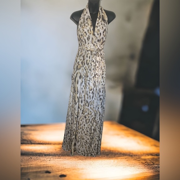 Sheike Dresses & Skirts - Sheike Untamed Maxi Halter Slit Wrap Dress in animal print
